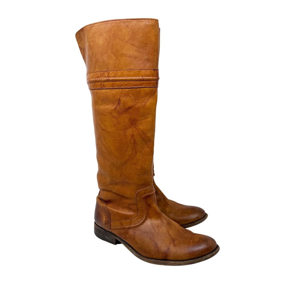 Frye Cognac Brown Leather Knee High Riding Boots Women’s Size 8.5 Made in Mexico